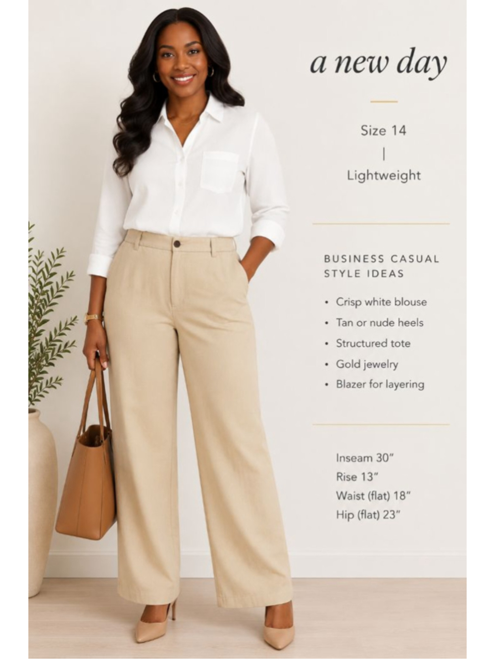 a new day Lightweight Pants Size 14 Beige Tan High Rise Business
